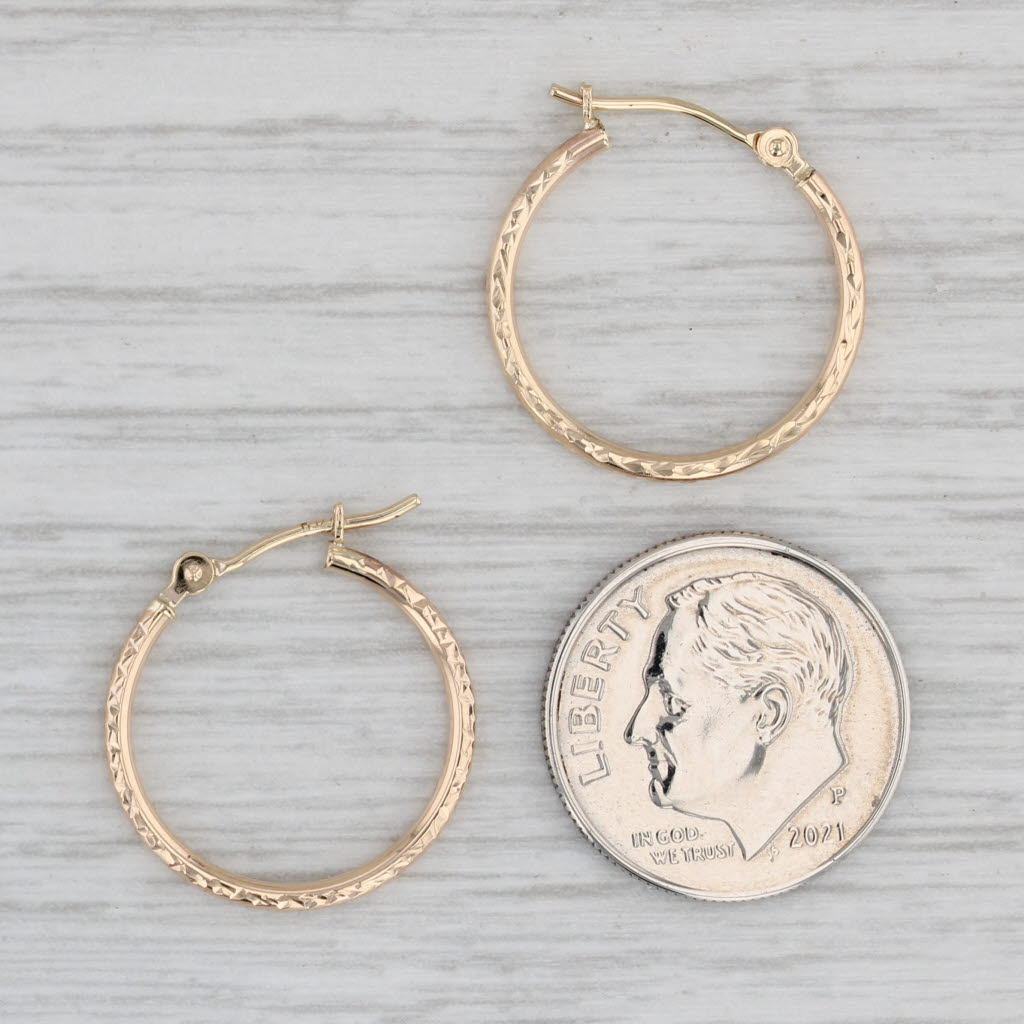 Gray Small Round Etched Hoop Earrings 14k Yellow Gold Snap Top Hoops