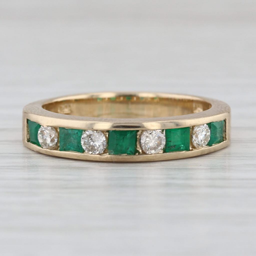 0.65ctw Emerald Diamond Wedding Band 14k Yellow Gold Size 6.75 Stackable Ring