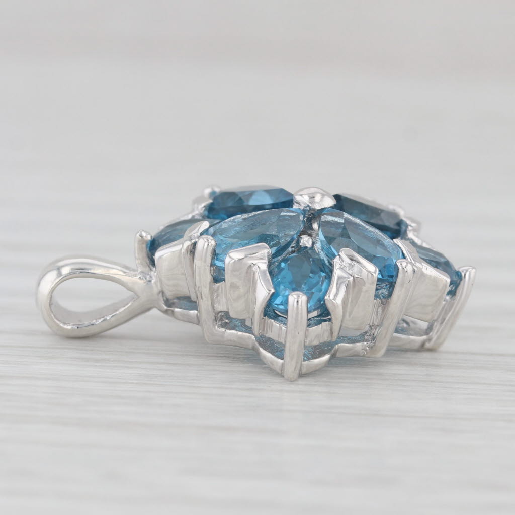 Light Gray London Blue Topaz Cluster Flower Pendant Sterling Silver