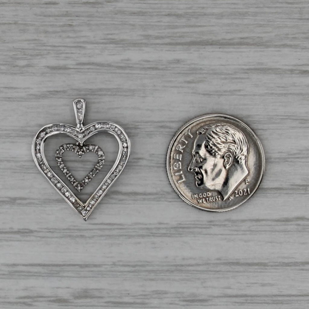 0.20ctw Diamond Double Hearts Pendant 10k White Gold