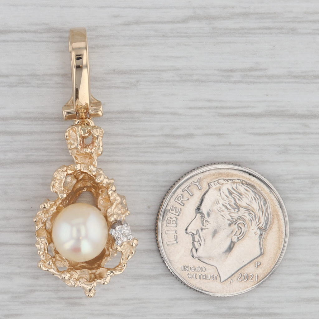 Gray Cultured Pearl Diamond Enhancer Pendant 14k Yellow Gold Clip Bail
