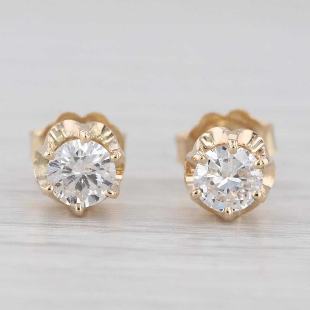 Light Gray 0.58ctw Diamond Round Solitaire Stud Earrings 14k Yellow Gold