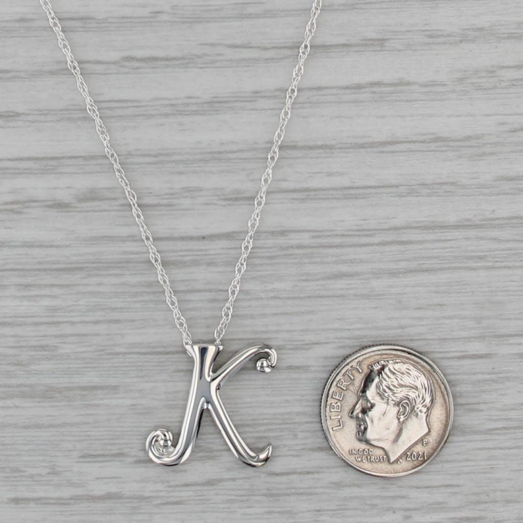 Letter Initial K Pendant Necklace Sterling Silver Cable Chain 16.5-18.5"