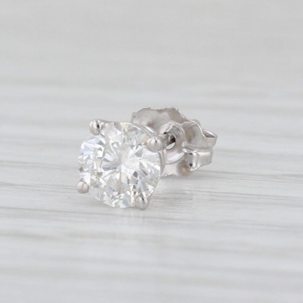 Single 0.46ct Round Brilliant Diamond Solitaire Stud Earring 14k White Gold