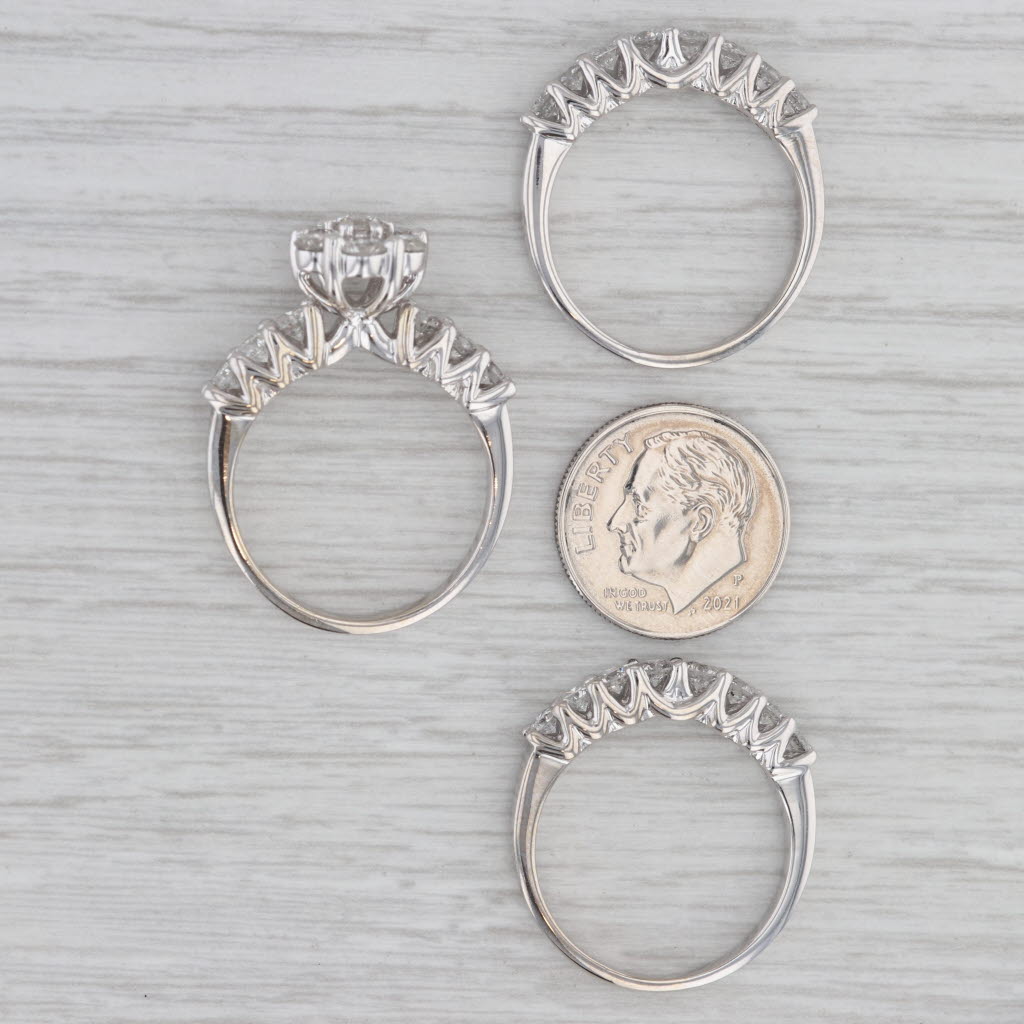 Gray 2.90ctw Diamond Cluster Engagement Ring Wedding Bands Bridal Set 14k White Gold