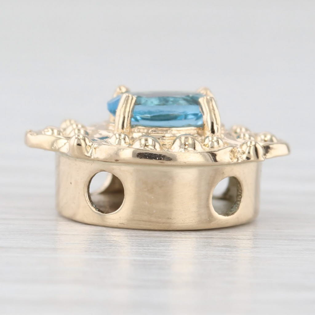 Light Gray 0.50ct Oval Blue Topaz Slide Bracelet Charm 14k Yellow Gold Vintage Old Victoria