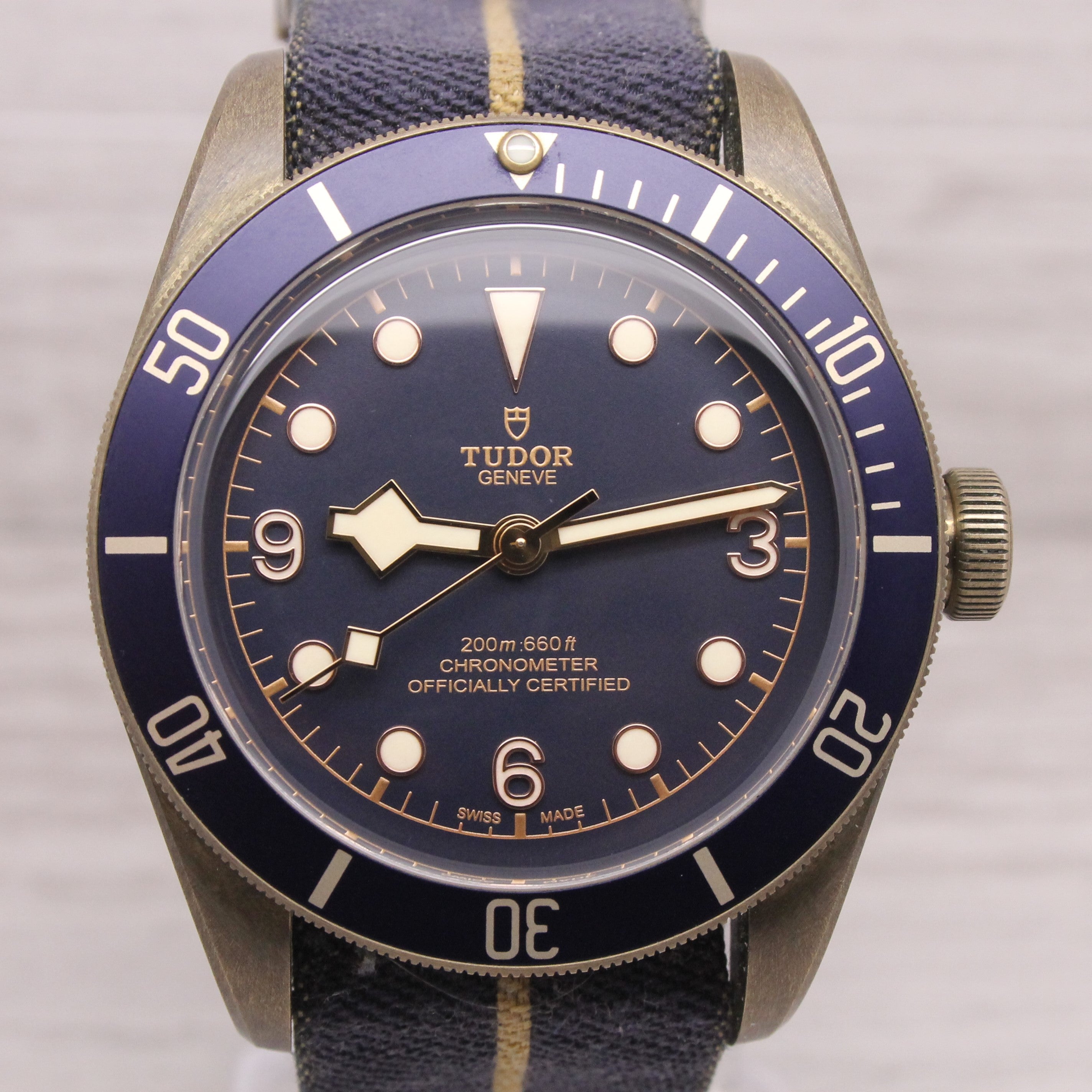 Gray Tudor Heritage Bronze Bay Mens 43mm Divers Watch Bucherer Box Papers 79250BB
