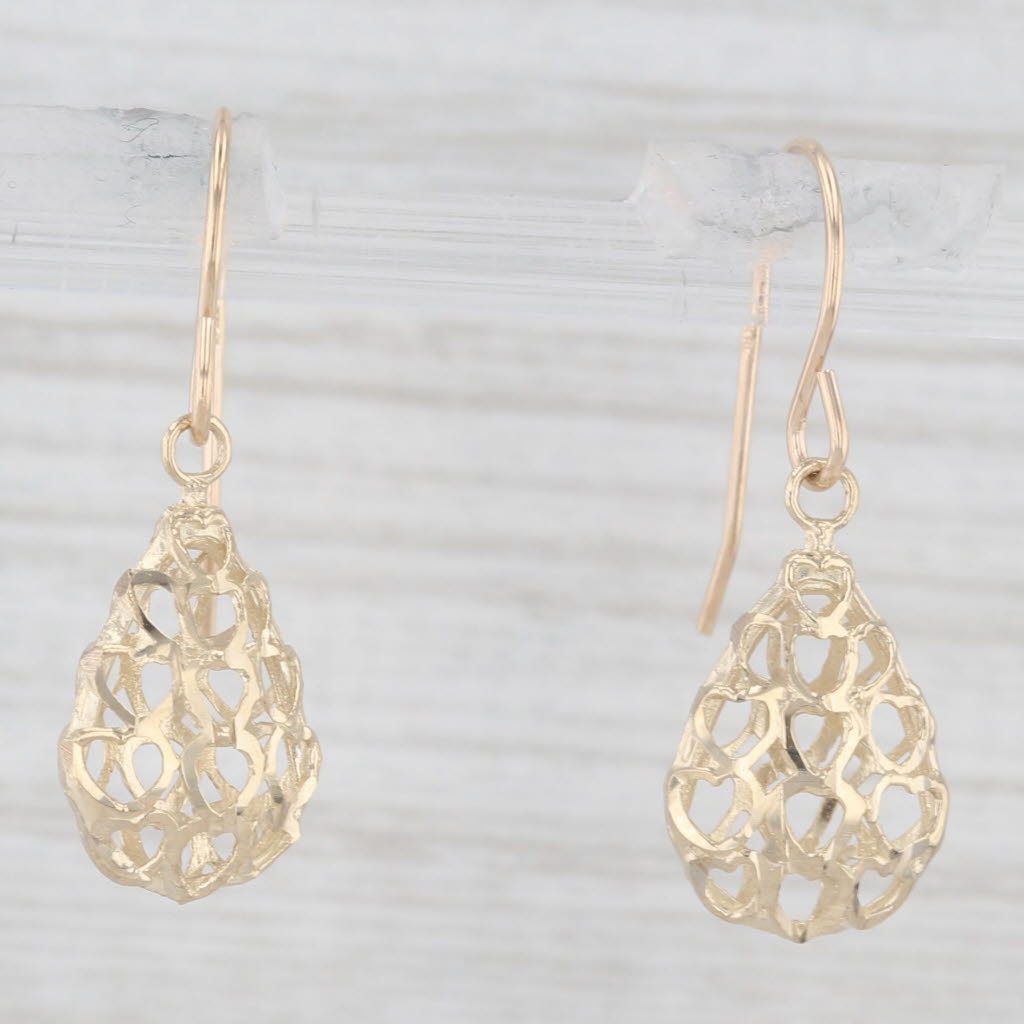Light Gray Openwork Teardrop Dangle Earrings 10k Yellow Gold Hook Posts