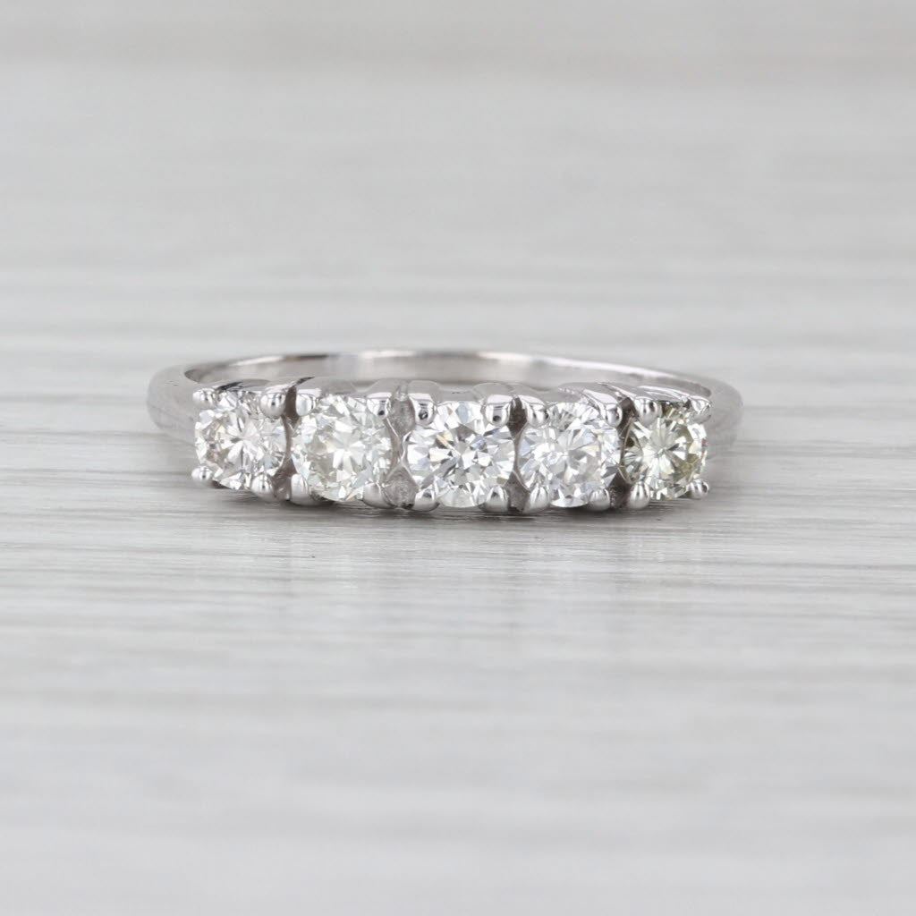 Vintage 0.70ctw Diamond Wedding Band 14k White Gold Stackable Anniversary Ring