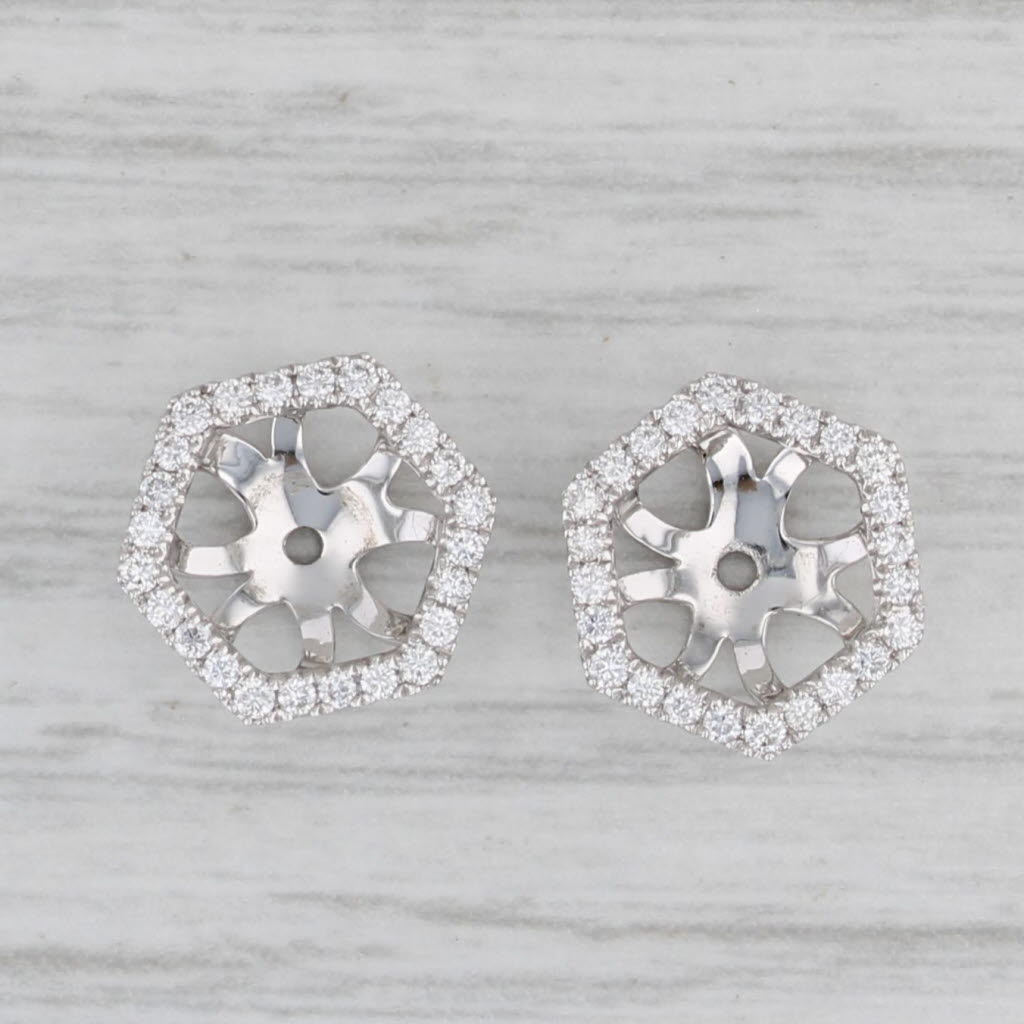 Gray New 0.20ctw Diamond Halo Hexagon Earring Jackets Enhancers 18k Gold for Studs