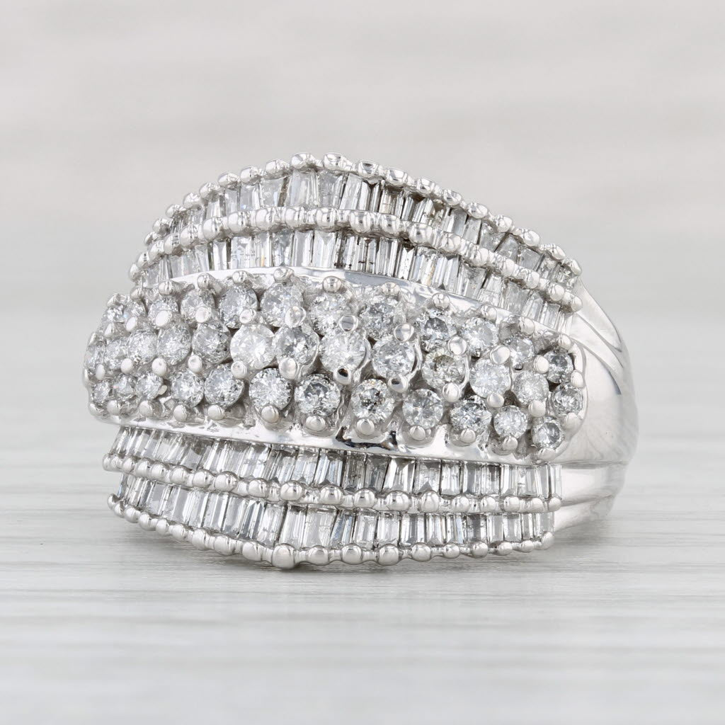 Light Gray 1.45ctw Diamond Cocktail Ring 10k White Gold Size 7