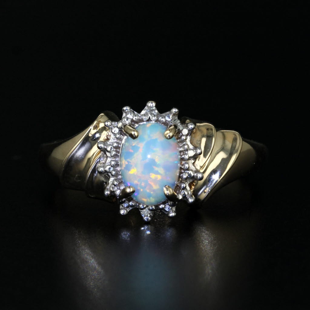 Black Lab Created Opal Diamond Ring 10k Yellow Gold Size 7.25