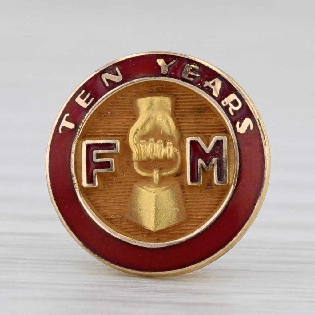 Saddle Brown FM 10 Years Service Pin 1/10 10k Gold Filled Enamel