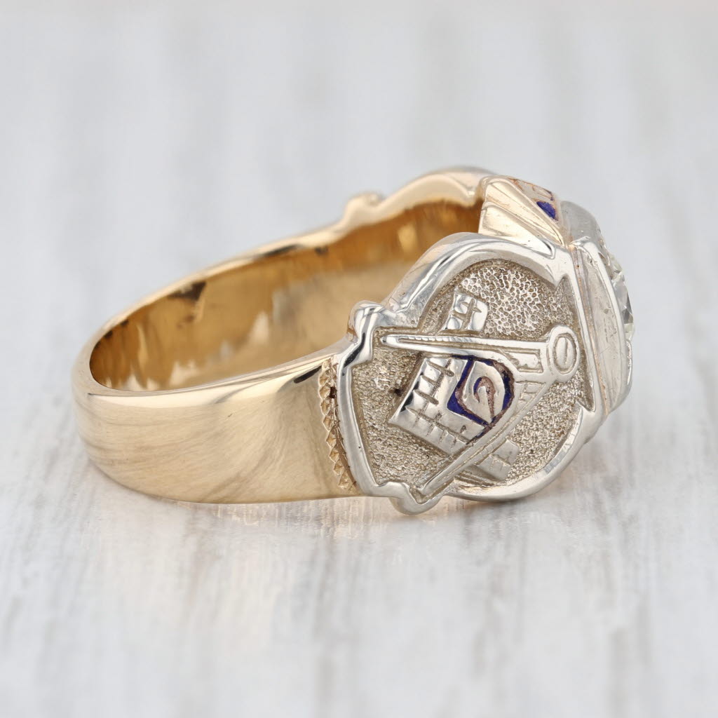 Vintage 0.50ct Diamond Masonic Ring 14k Gold Sz 9.25 Square Compass Blue Lodge