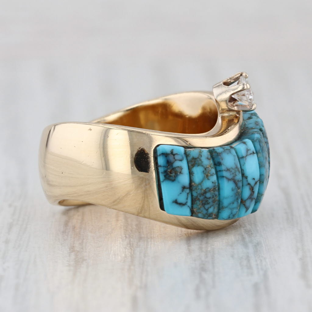 Harvey Begay Navajo Ring Turquoise Diamond 14k Gold Vintage Native American