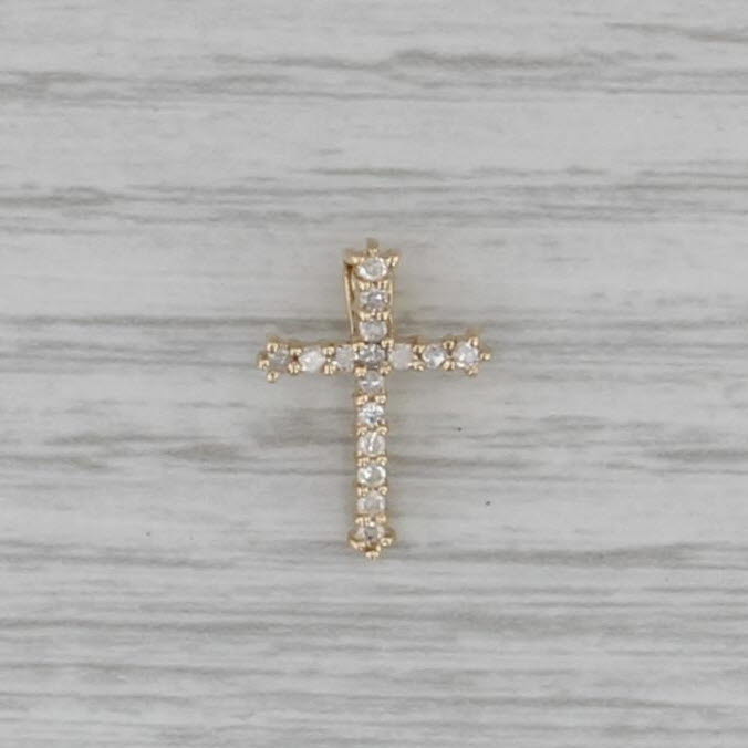 012ctw Diamond Cross Pendant 10k Yellow Gold Small Drop