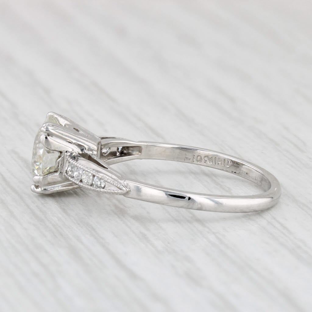Light Gray 1.60ctw VS1 Round Diamond Engagement Ring Platinum Sz 7 Solitaire w/ Accents GIA