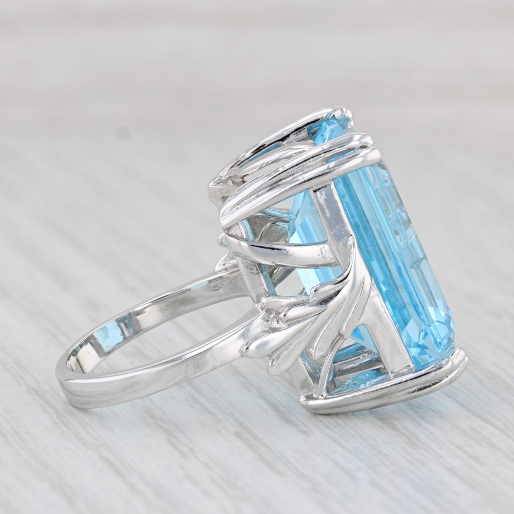 Light Gray 29ct Emerald Cut Blue Topaz Solitaire Ring 14k White Gold Size 7.5 Cocktail