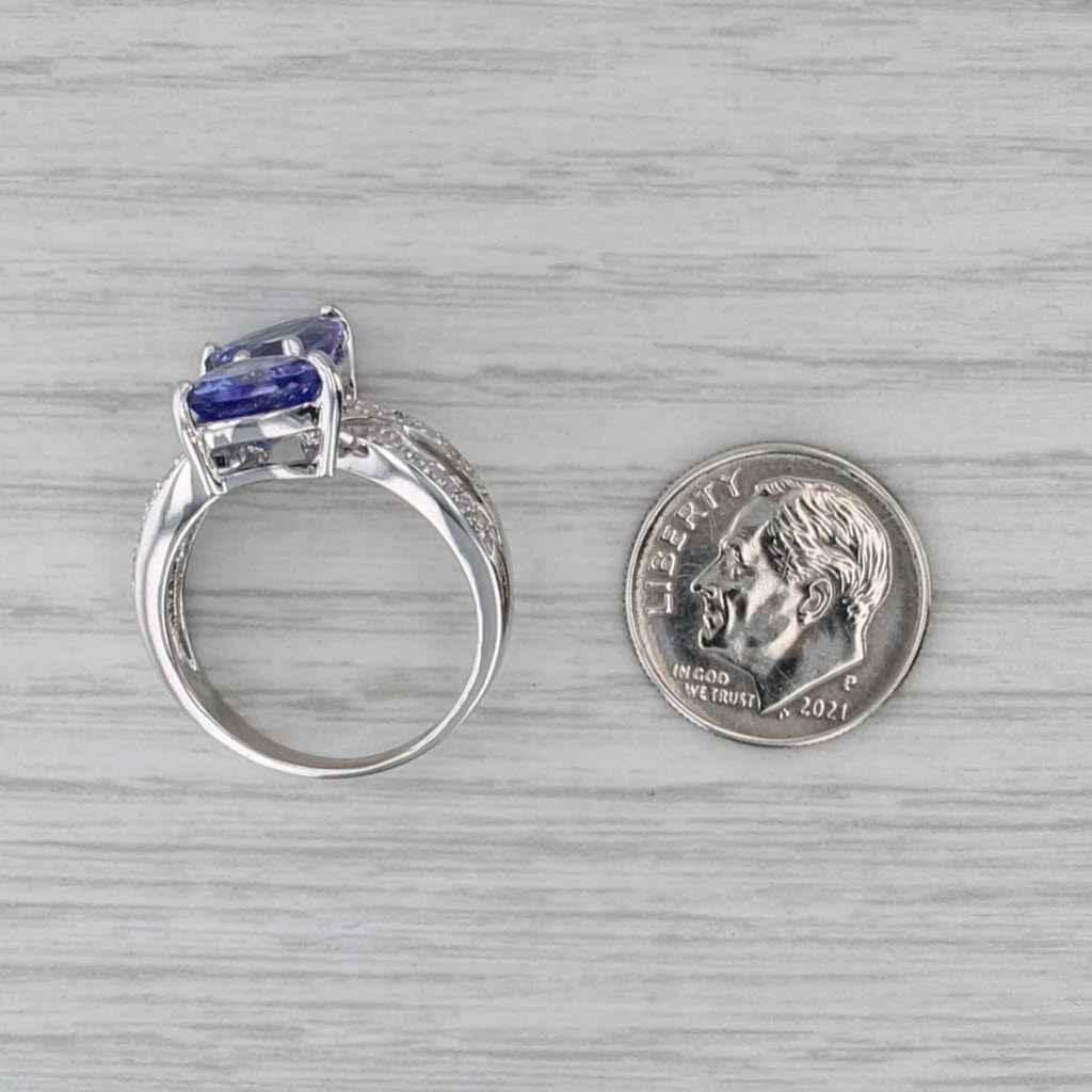 4.02ctw Trillion Tanzanite Diamond Bypass Ring 18k White Gold Size 7.75 Cocktail