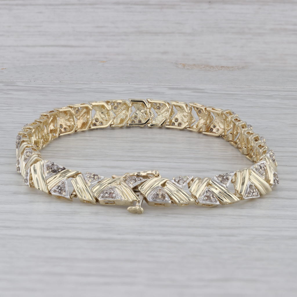 Gray 1.25 ctw Diamond Abstract 14K Yellow Gold Tennis Bracelet 6.5"