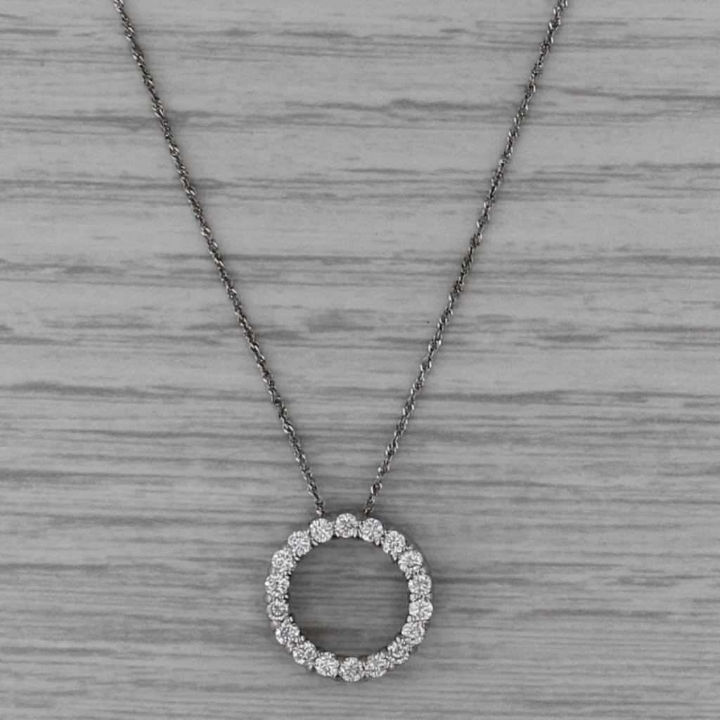 0.55ctw Diamond Eternity Circle Pendant 14k White Gold 18" Rope Chain Necklace