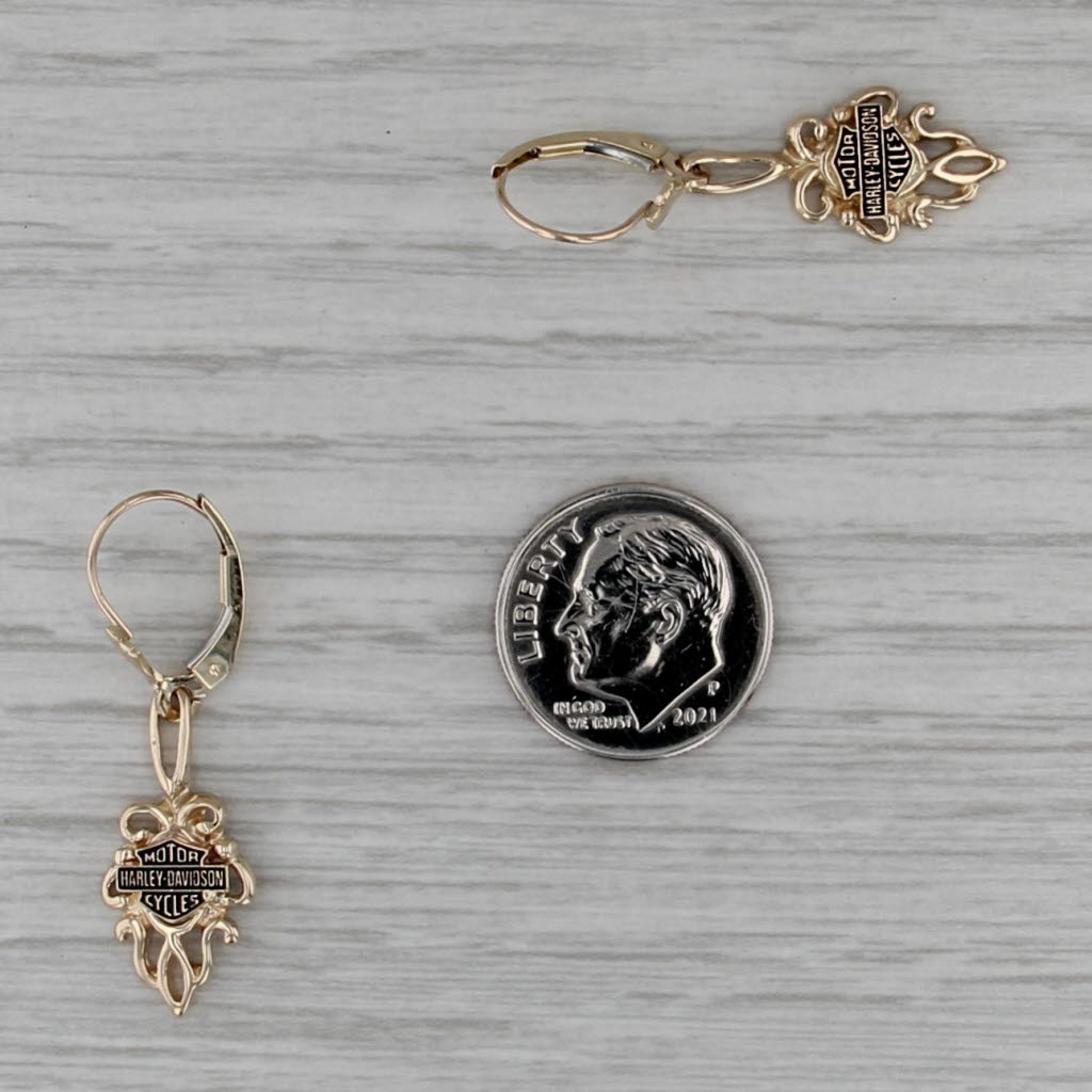 Harley Davidson Motorcycles Dangle Earrings 10k Gold Stamper Pierced Drops