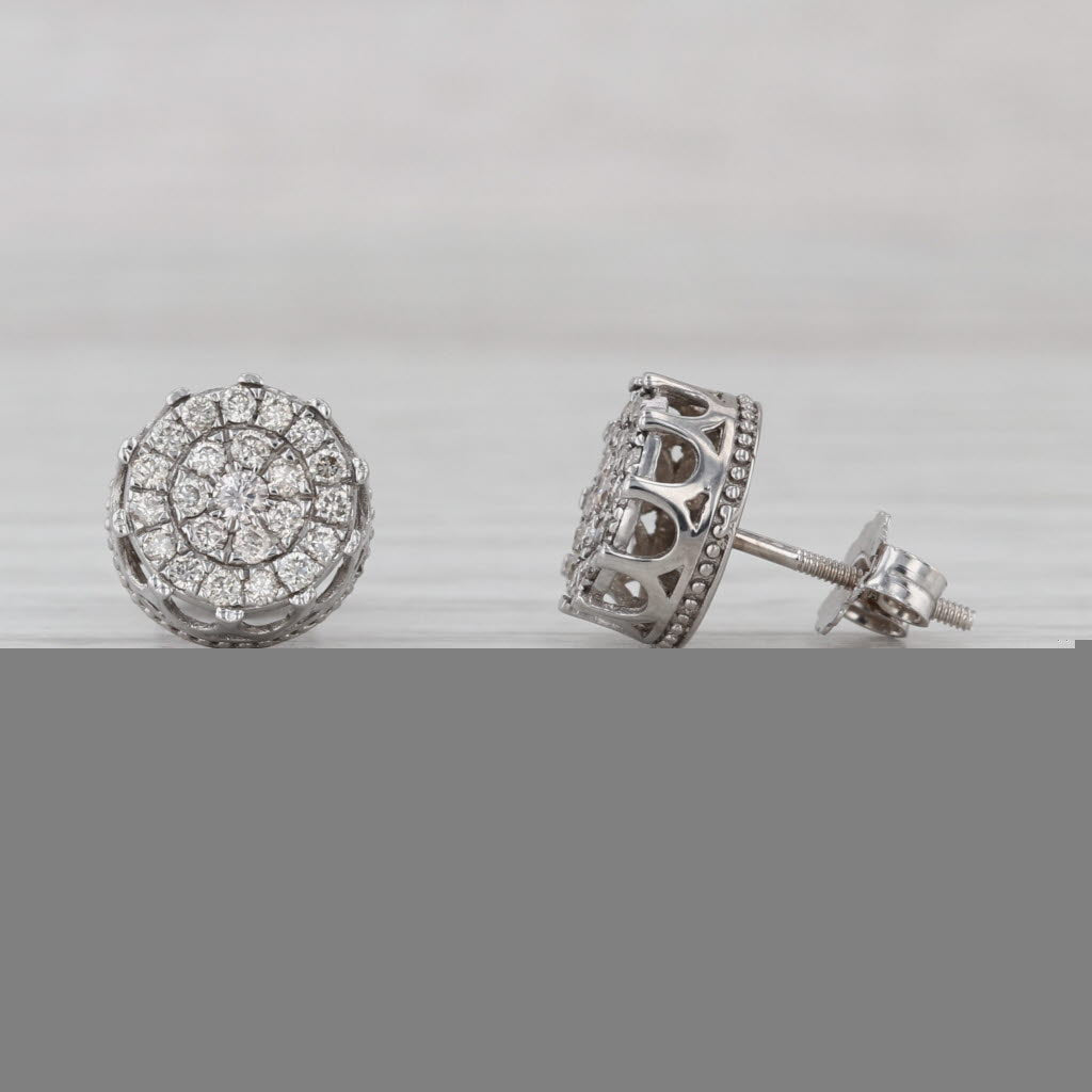 0.58ctw Diamond Halo Cluster Stud Earrings 10k White Gold Round Studs