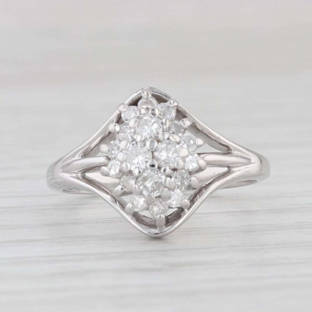 Light Gray 0.30ctw Diamond Cluster Ring 14k White Gold Size 5.5 Engagement