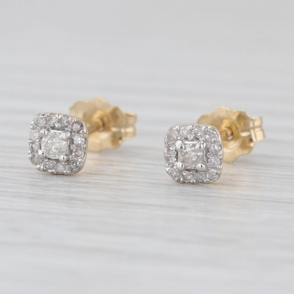 0.12ctw Diamond Halo Stud Earrings 14k Yellow Gold Small Round Studs