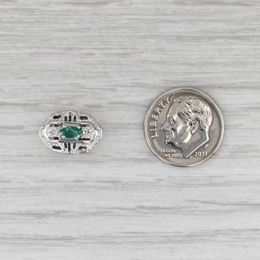 Richard Glatter Emerald Diamond Slide Bracelet Charm 14k White Gold Vintage