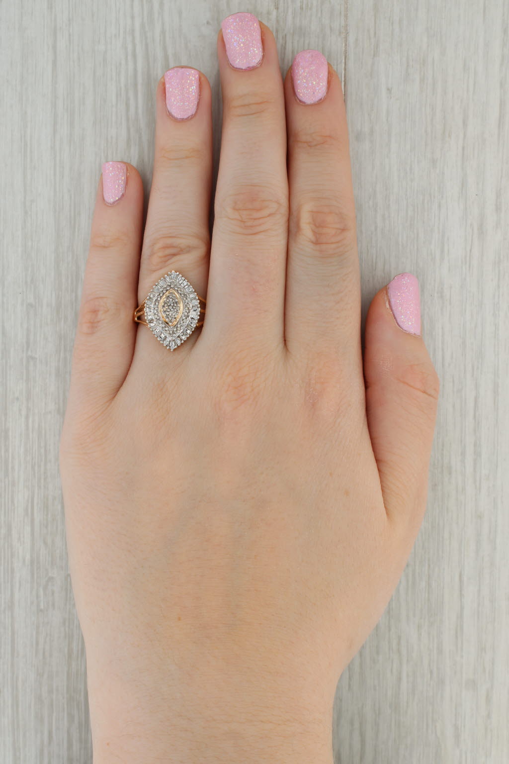 Dark Gray 0.53ctw Diamond Cluster Marquise Ring 10k Yellow Gold Size 10.75