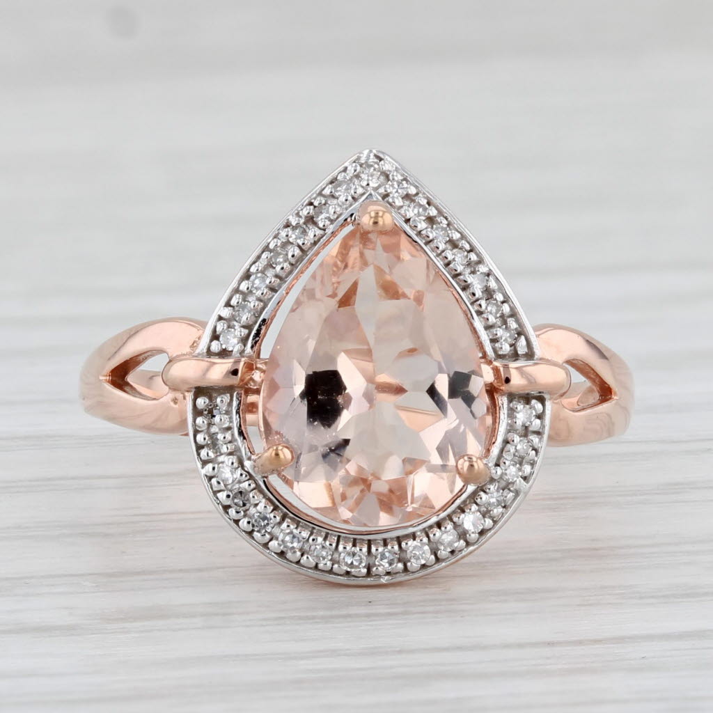 Light Gray 2.56ctw Pear Morganite Diamond Halo Teardrop Ring 10k Rose Gold Size 7