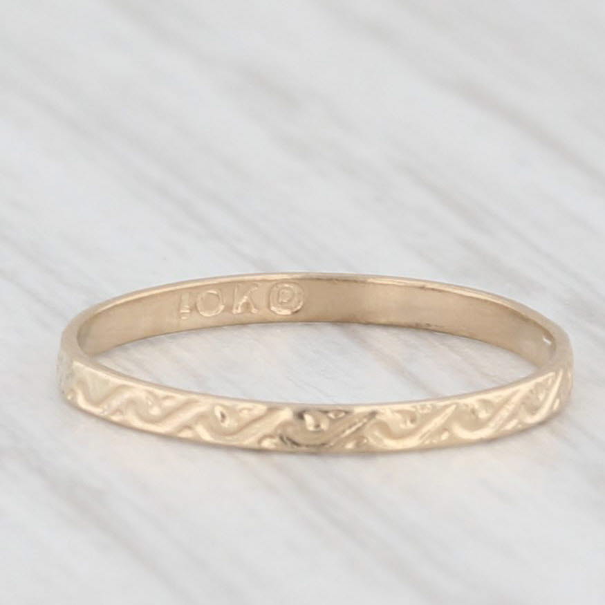 Light Gray Vintage Floral Engraved Baby Ring 10k Yellow Gold Small Size Band