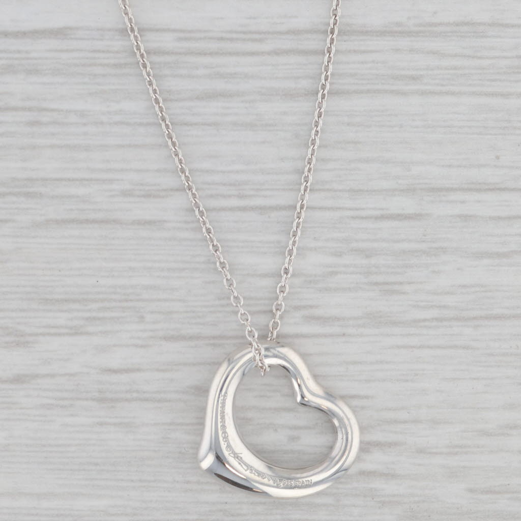 Gray Tiffany & Co. Elsa Peretti Sterling Silver Open Heart Pendant Necklace 18" w/Box