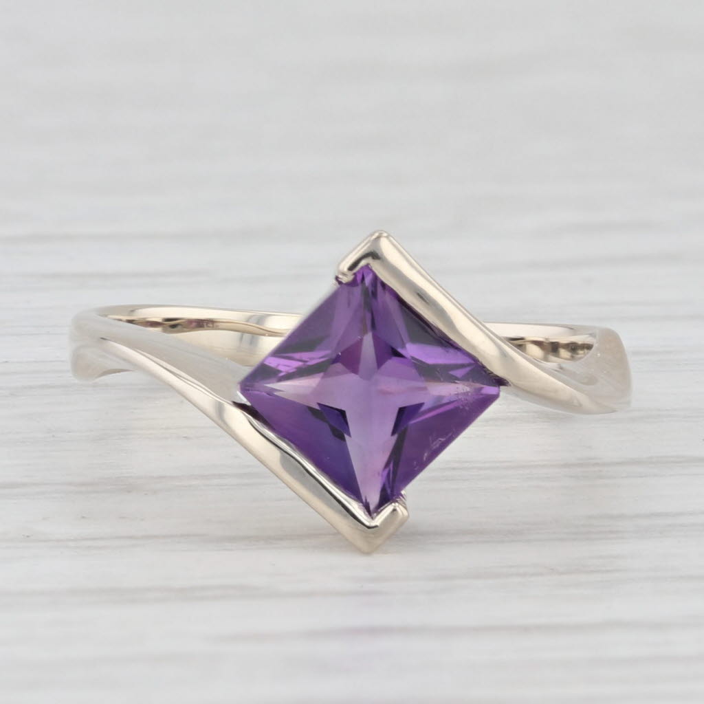Light Gray 1ct Princess Amethyst Solitaire Ring 14k White Gold Size 5.5