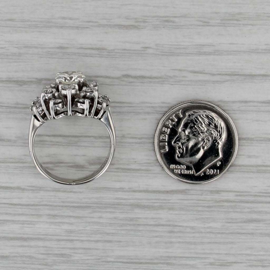 Vintage Diamond Cluster Ring 14k White Gold Size 5.25 Engagement Bridal