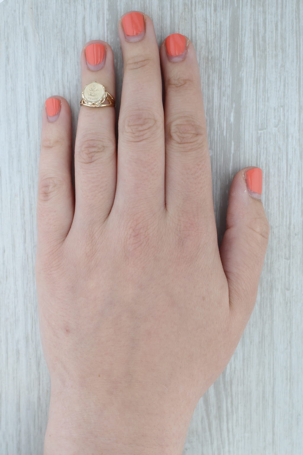 Gemini Twins Zodiac Coin Ring 14k Yellow Gold Size 3.25 Astrology