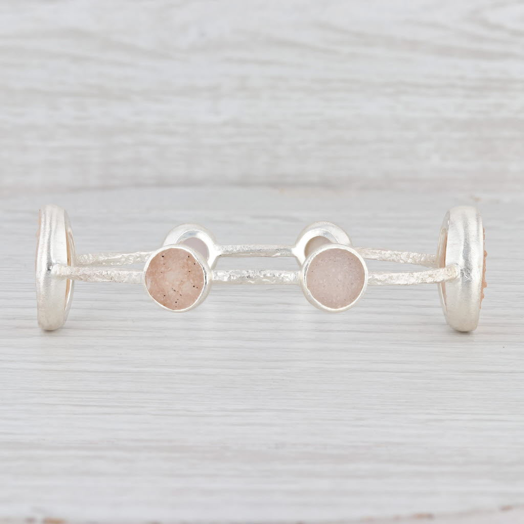 New Nina Wynn Bangle Bracelet Sand White Druzy Quartz Sterling Silver 8"