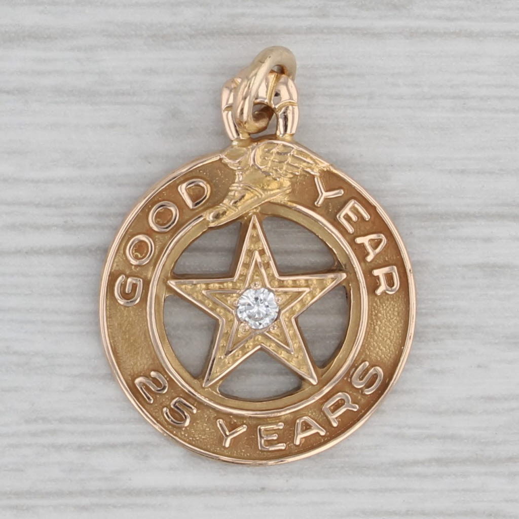 Gray Good Year 25 Year Service Pendant 10k Gold Diamond Star Charm