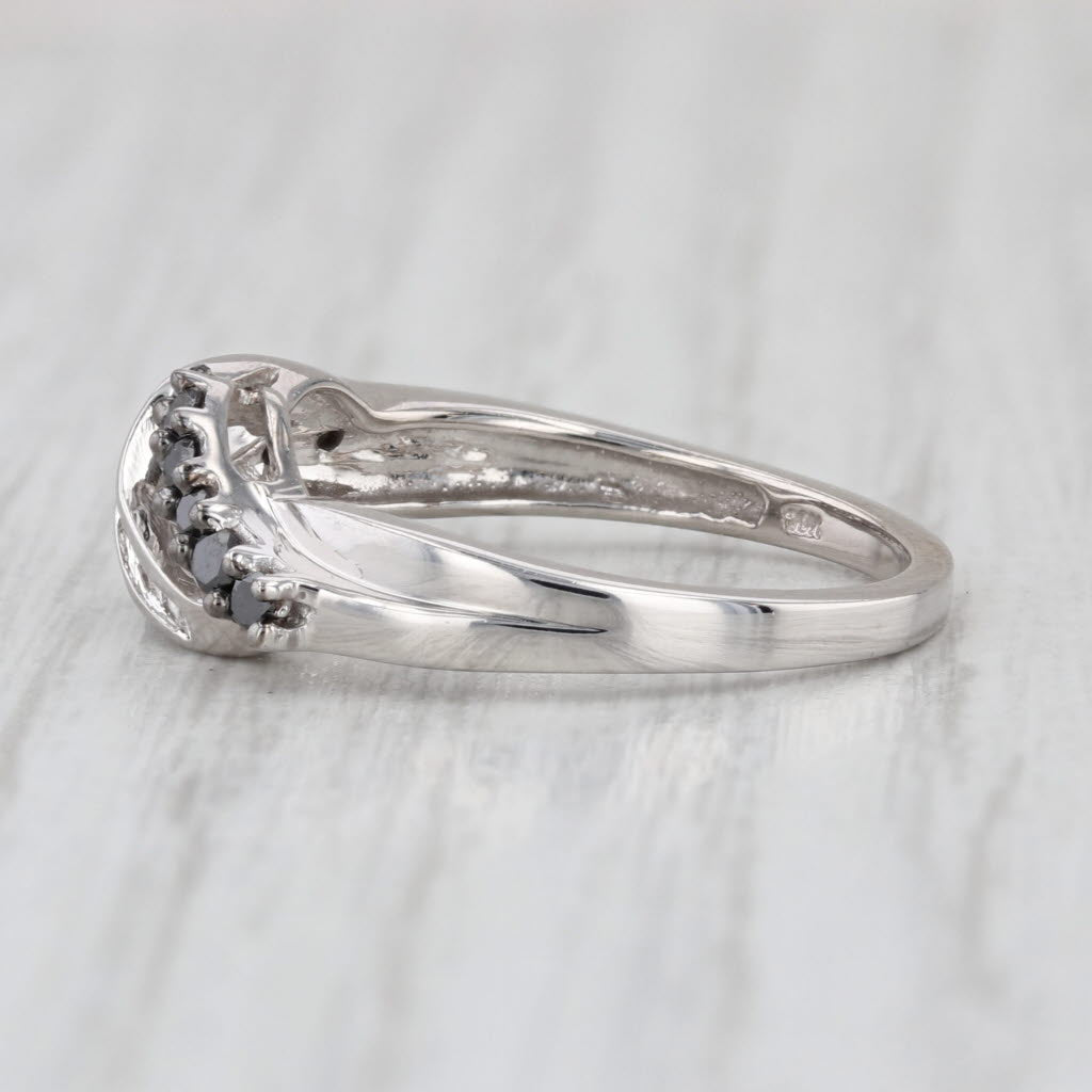 0.28ctw Scalloped Black White Diamond Ring 10k White Gold Size 6.75