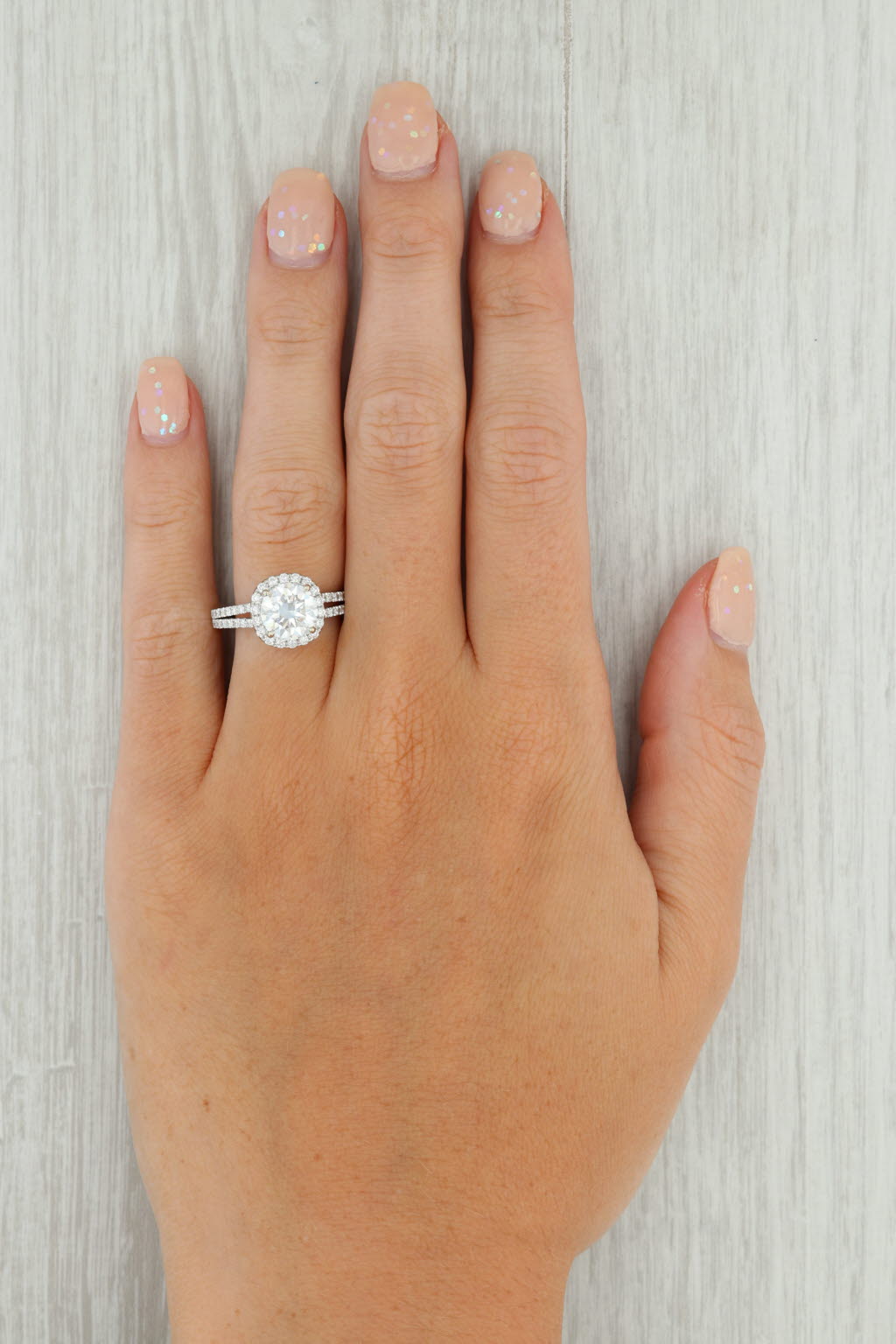 Tan New 2.6ctw Round Moissanite Halo Semi Mount Engagement Ring 14k White Gold