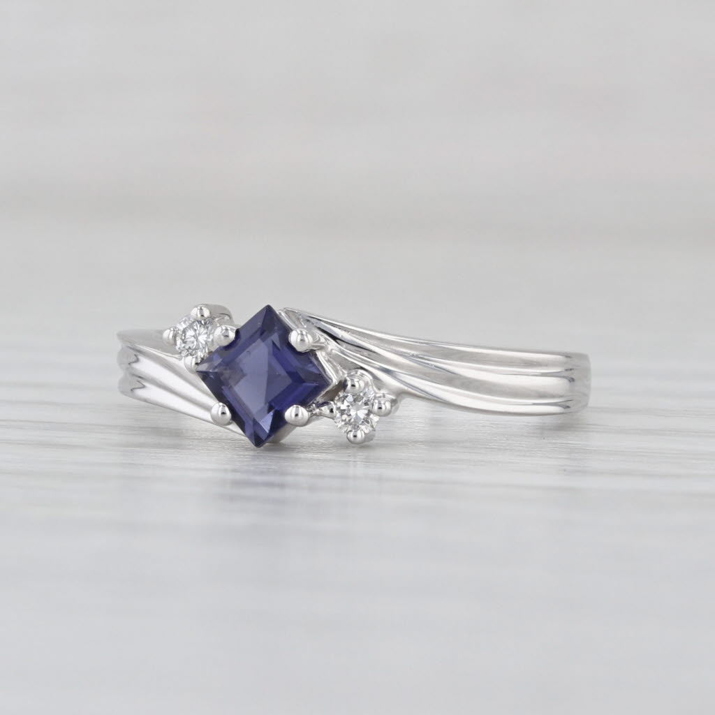 0.36ctw Blue Iolite Diamond Ring 14k White Gold Size 6