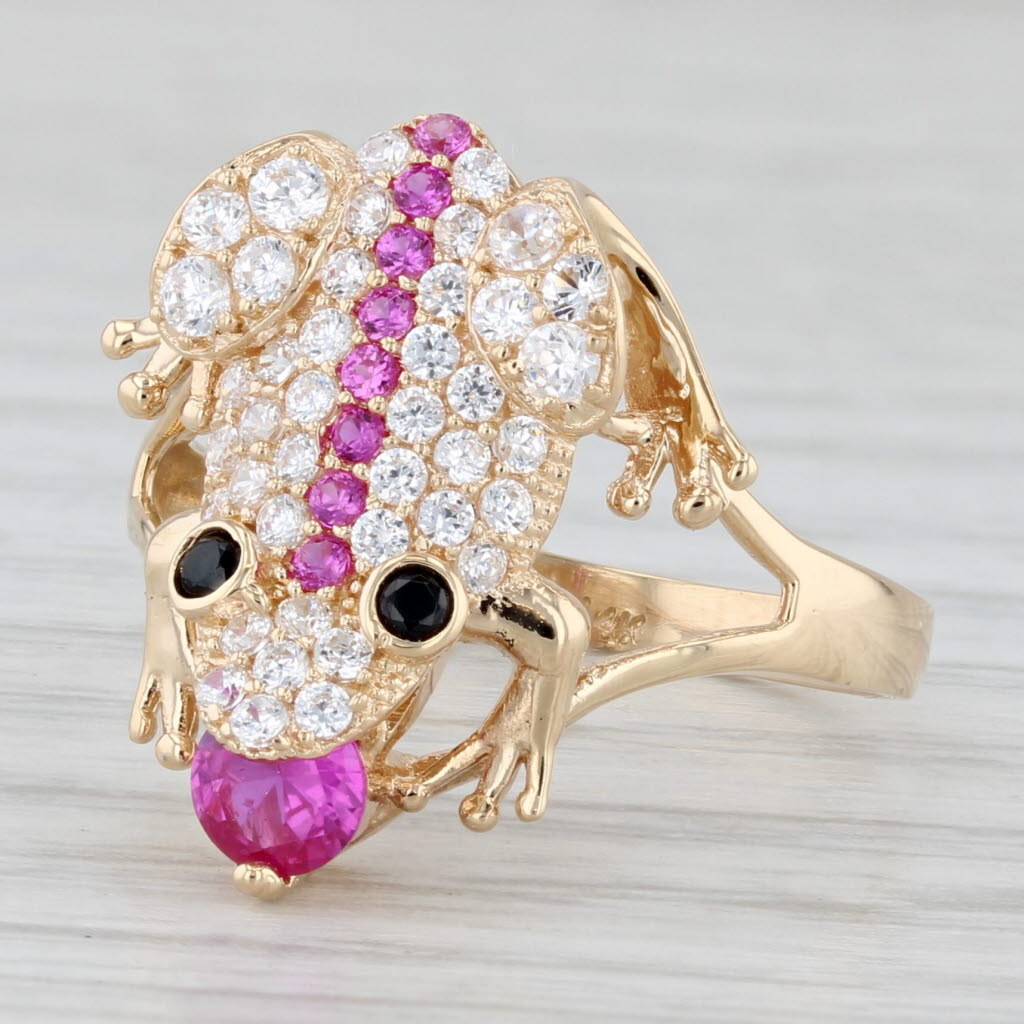 Light Gray Frog Ring 1.11ctw Lab Created Ruby Cubic Zirconia 14k Yellow Gold Size 5.75