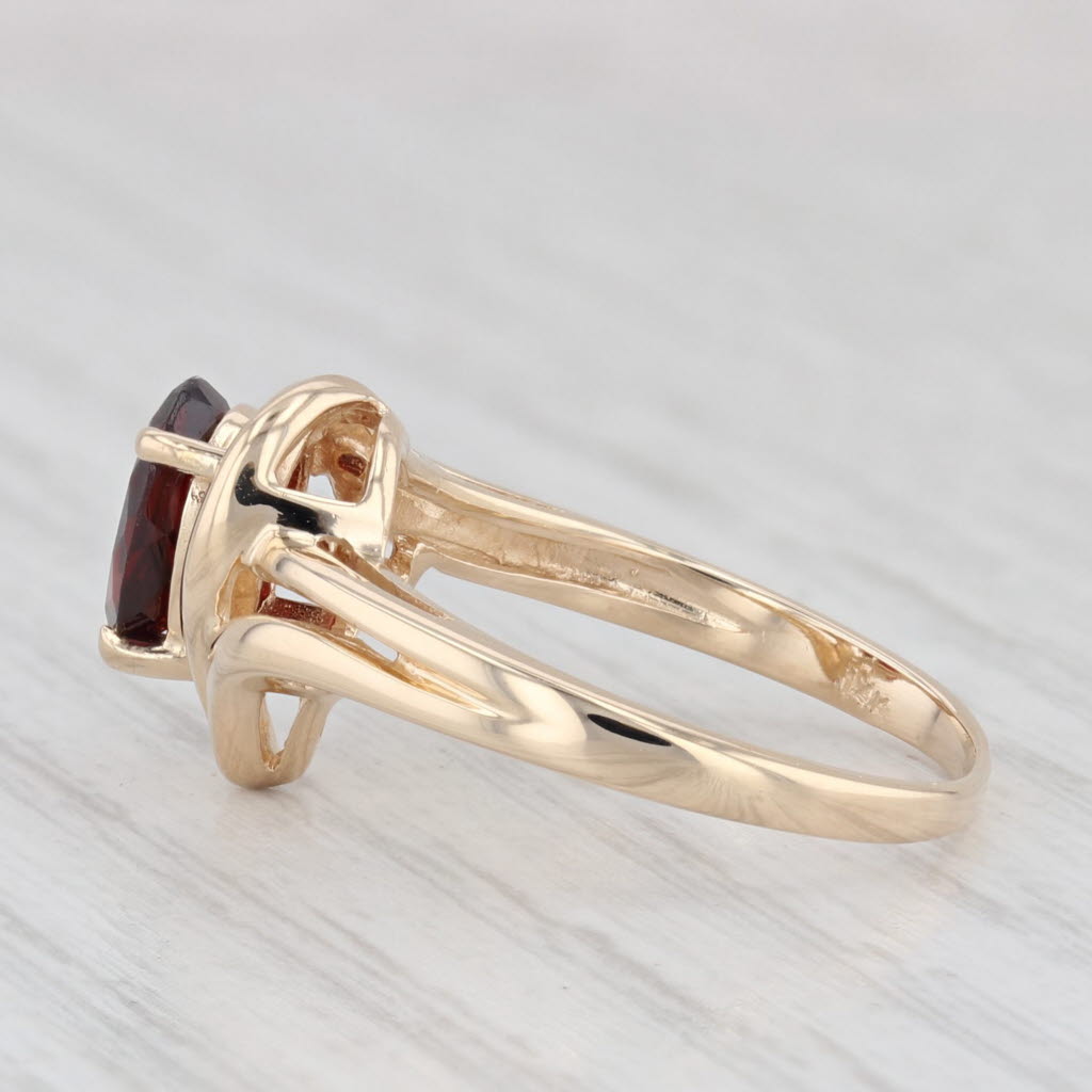 Light Gray 1.00ct Garnet Pear Solitaire Bypass 14K Yellow Gold Ring Sz 6.5 Diamond Accents