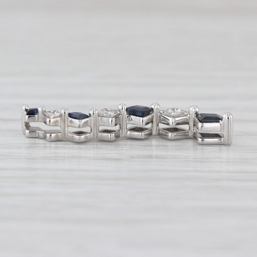0.56ctw Blue Sapphire Diamond Journey Pendant 14k White Gold Floating Drop