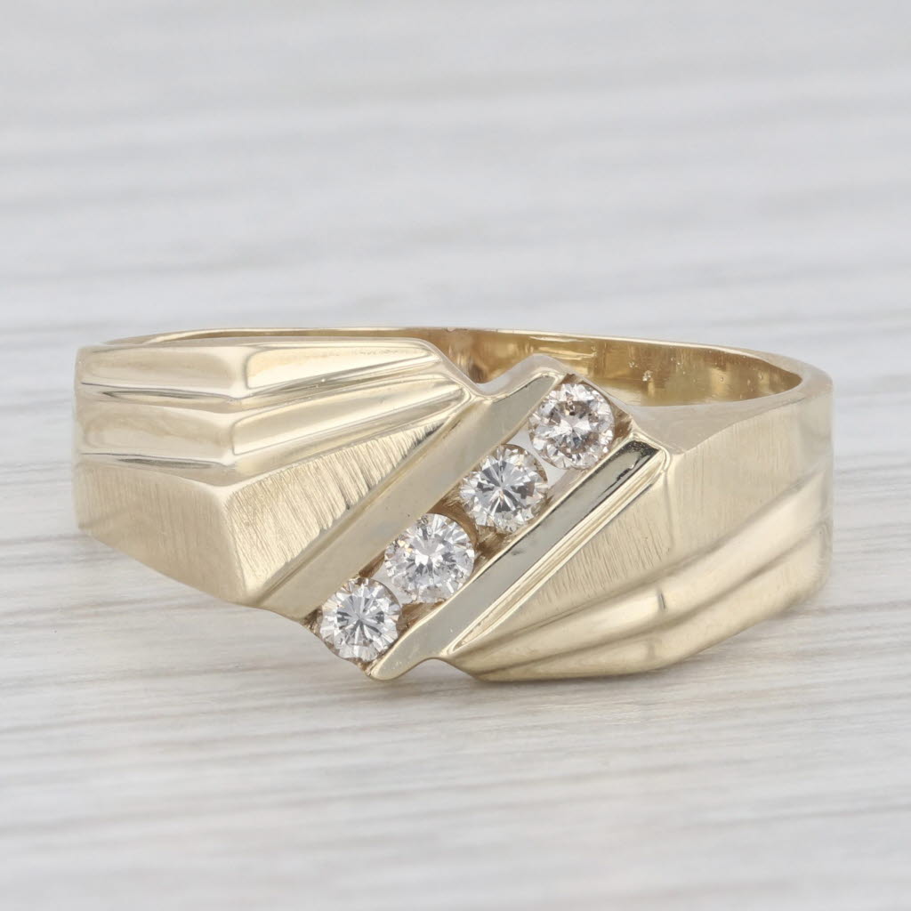 Light Gray 0.20ctw Diamond Men's Ring 10k Yellow Gold Size 10.5 Men's Wedding Band