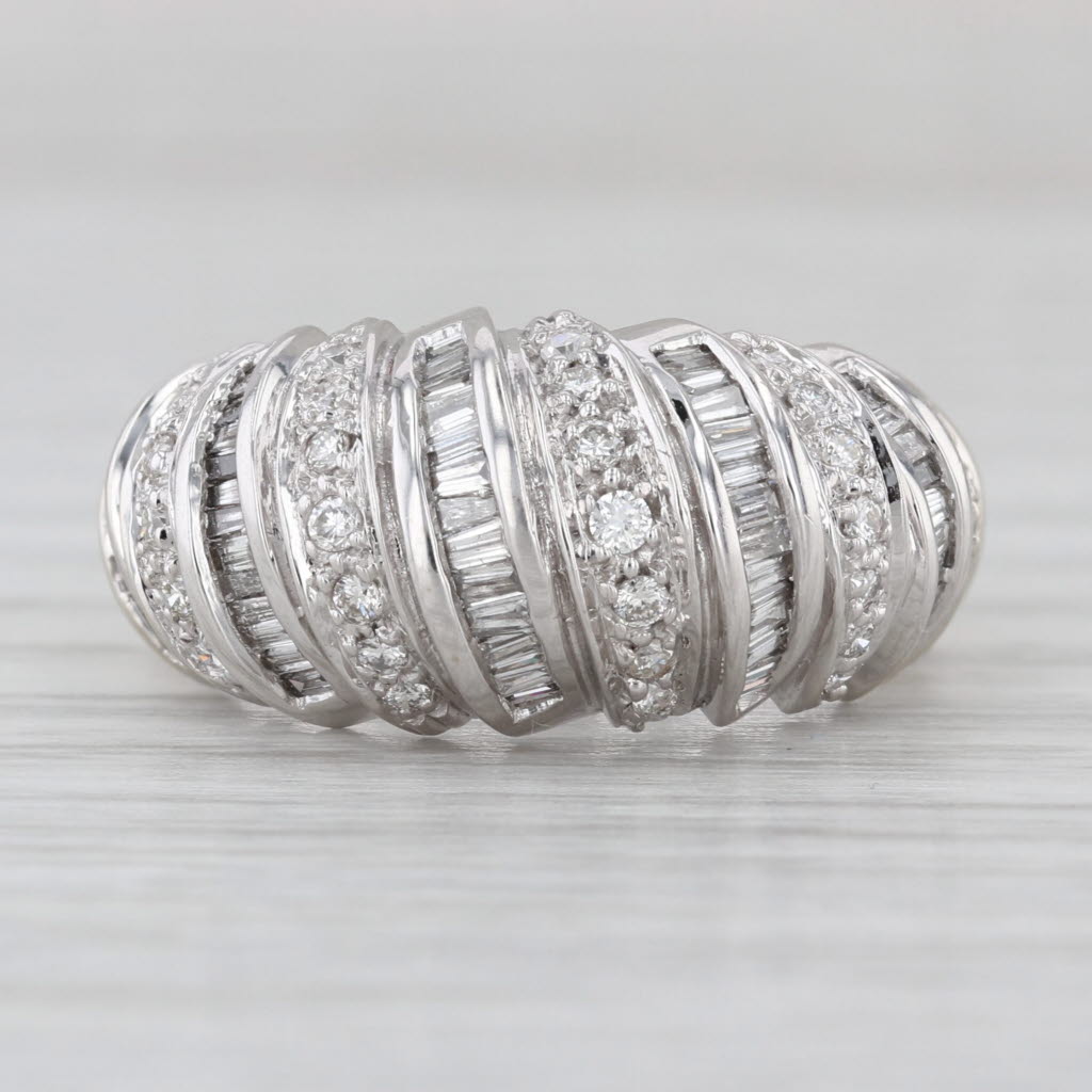 0.97ctw Scalloped Diamond Ring 14k White Gold Anniversary Band Size 6