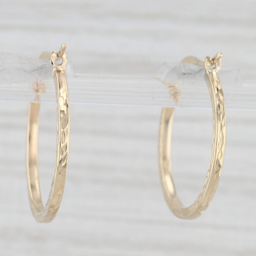 Light Gray Etched Round Hoop Earrings 10k Yellow Gold Snap Top Hoops