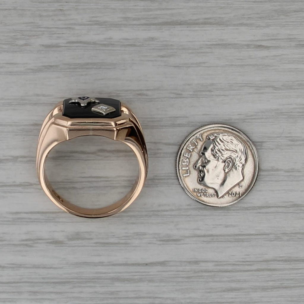 Onyx Diamond Signet Masonic Ring 14k Gold Blue Lodge Square Compass Church Co