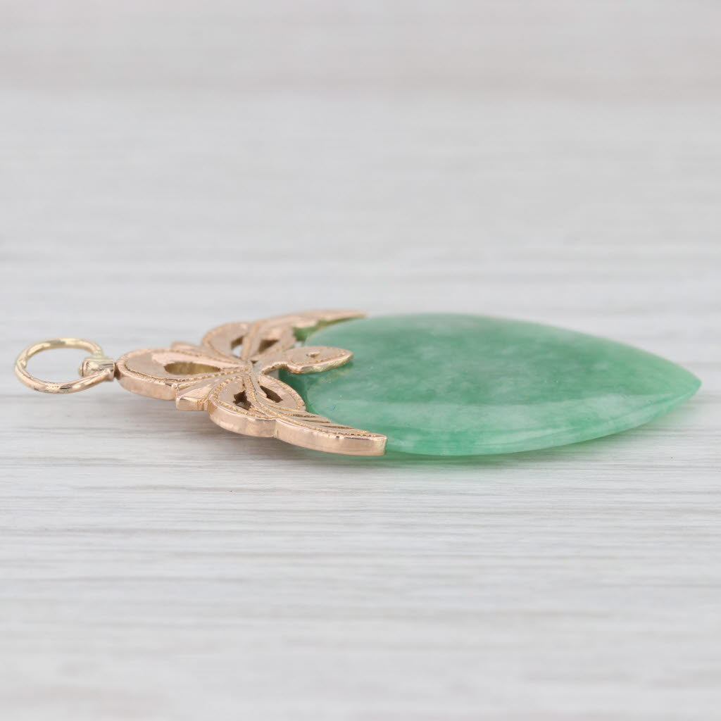 Light Gray Carved Green Jade Heart Pendant 10k Yellow Gold